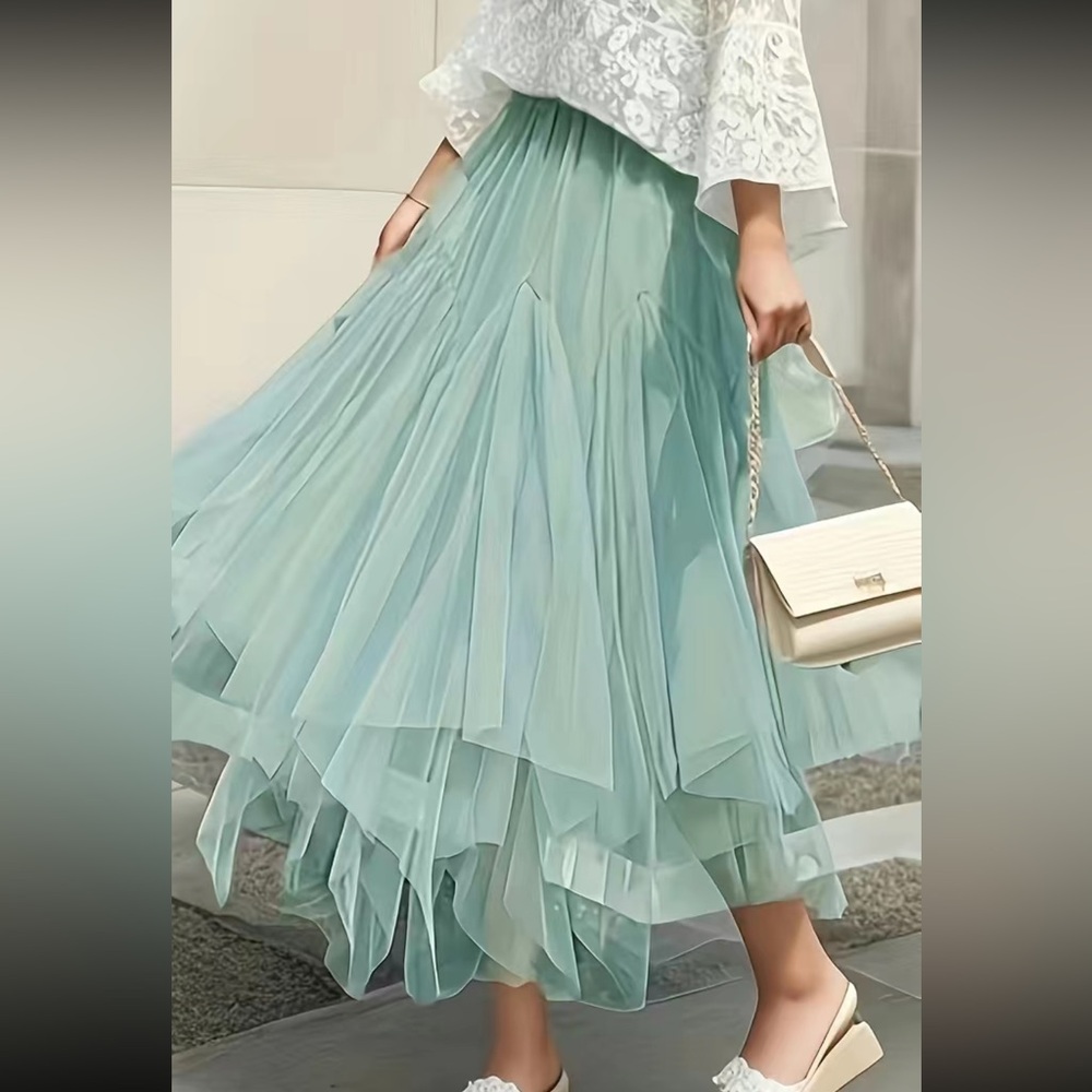 Luxe mesh asymmetrical hem maxi skirt - Picture 8 of 15